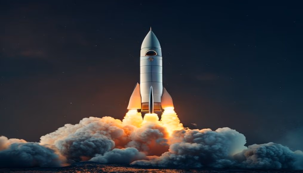 rocket launch night in editorial style