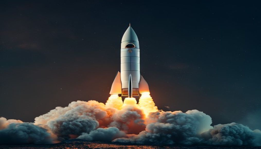 Rocket launch night em estilo editorial