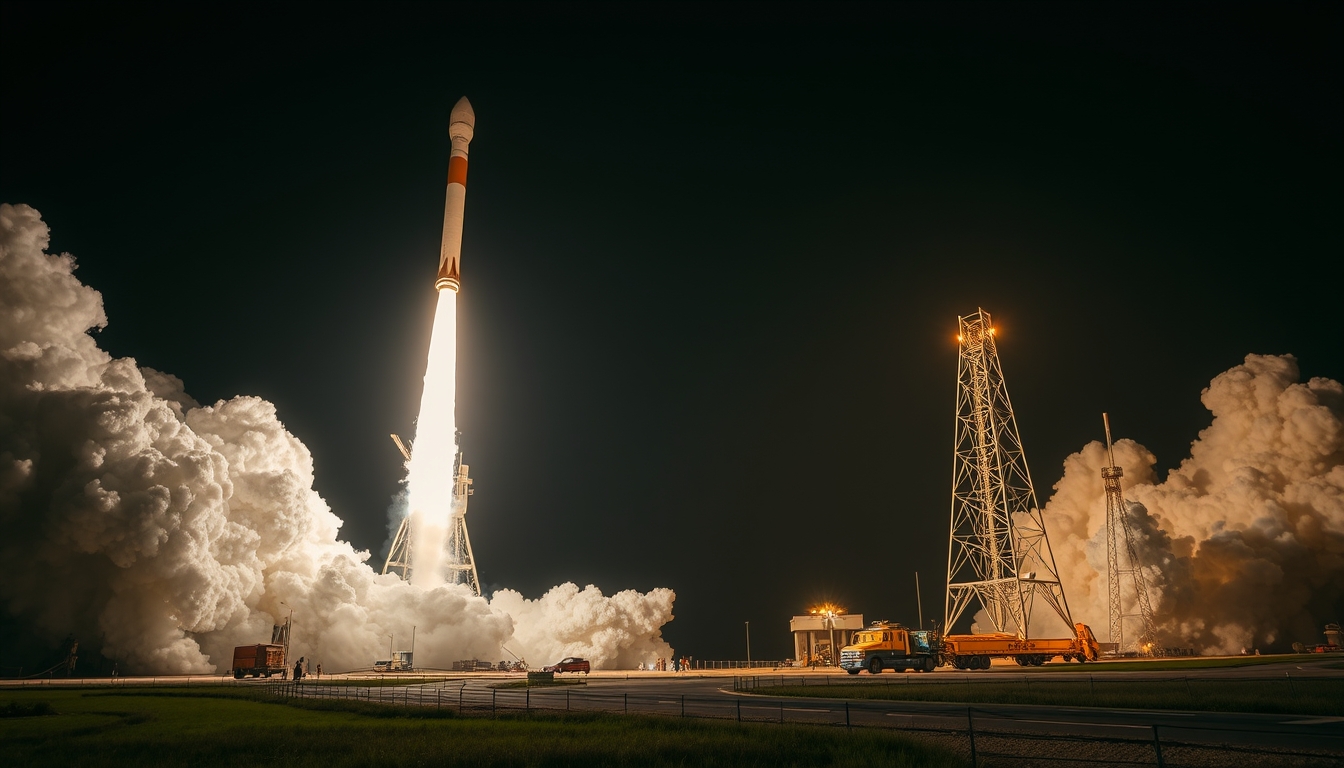 rocket launch night in editorial style