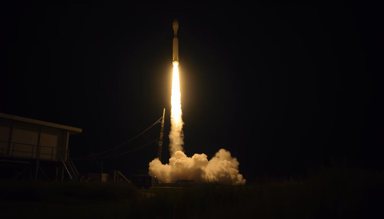 rocket launch night fire in editorial style