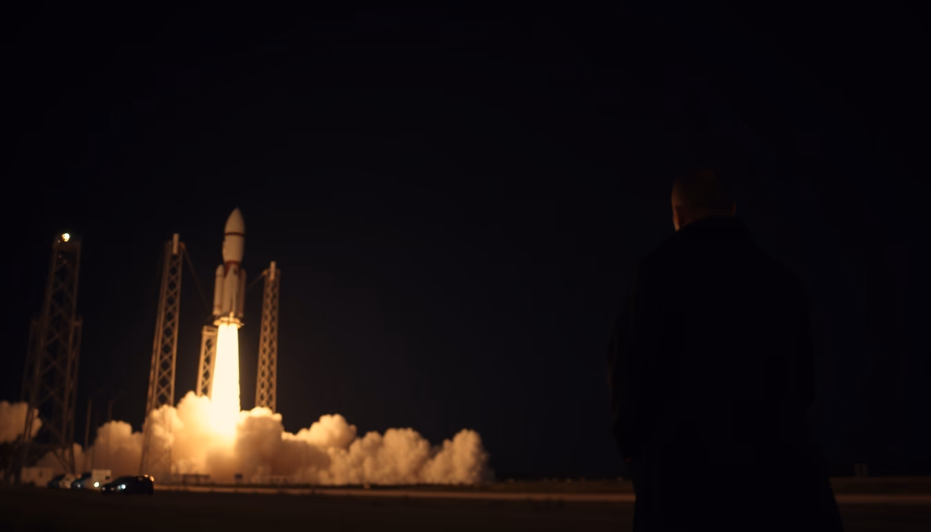 Rocket launch night em estilo editorial