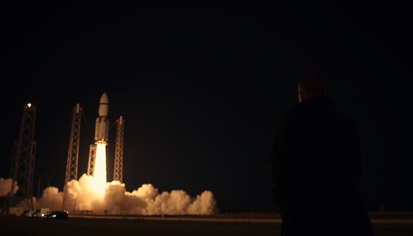 rocket launch night in editorial style