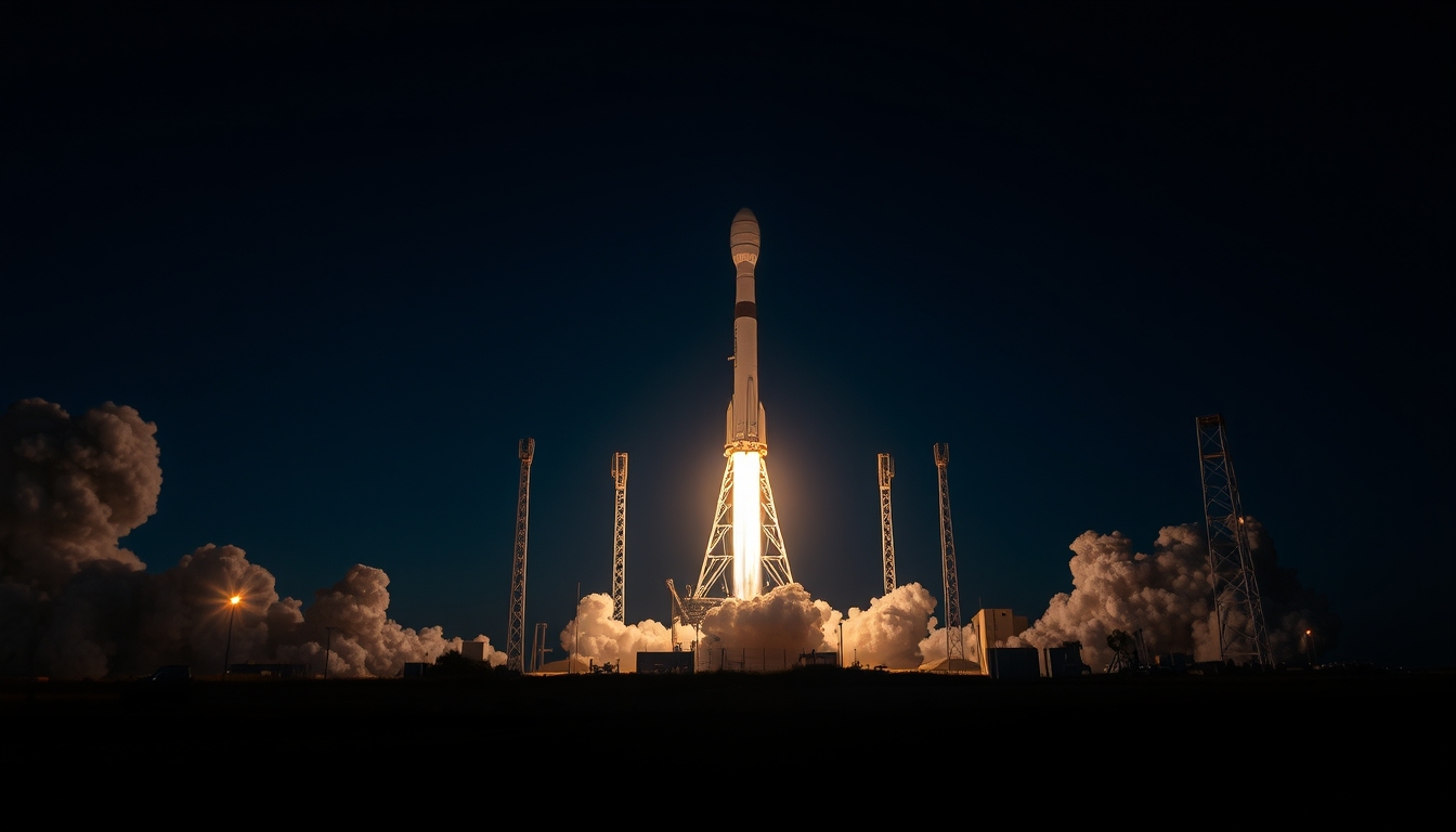 rocket launch night in editorial style