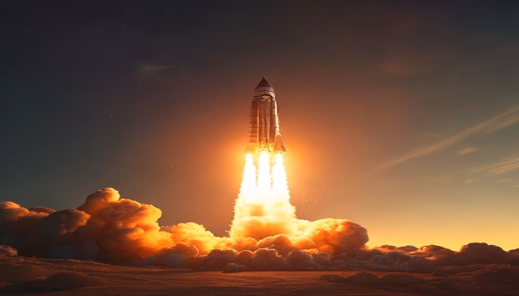 rocket launch night in editorial style