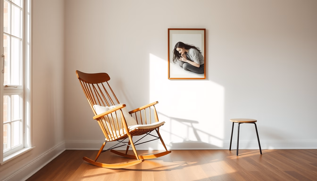 rocking chair mid century in editorial style