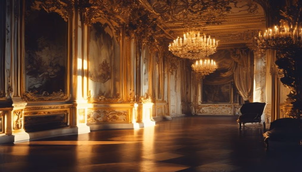 rococo interior gold in editorial style