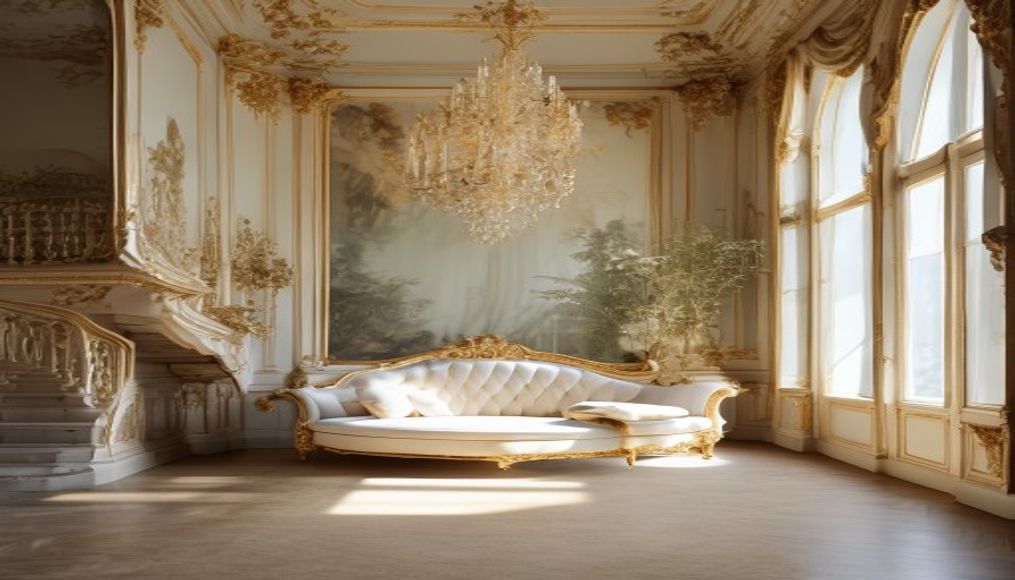 rococo interior gold in editorial style