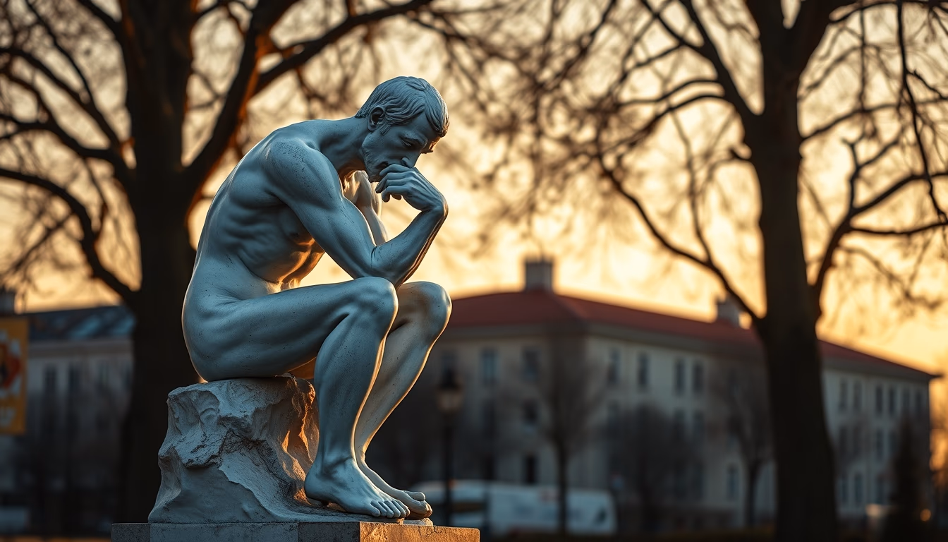 rodin thinker statue in editorial style