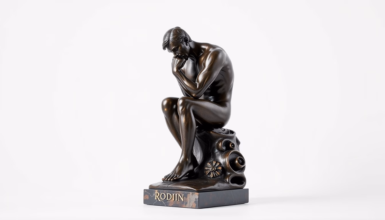 rodin thinker statue in editorial style