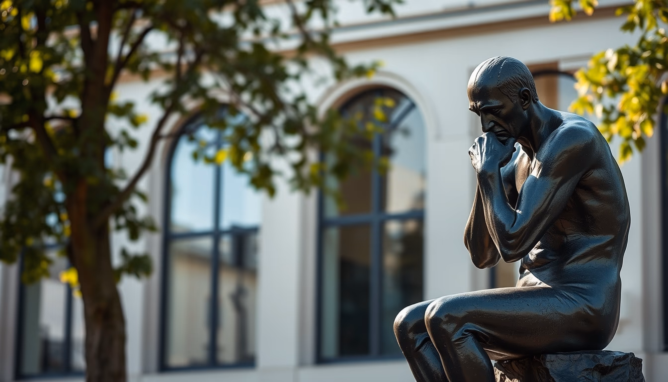 rodin thinker statue in editorial style