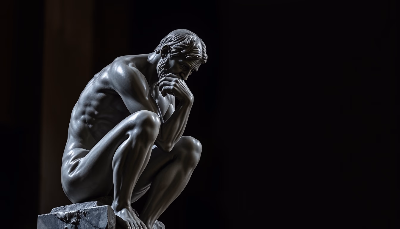 rodin thinker statue in editorial style