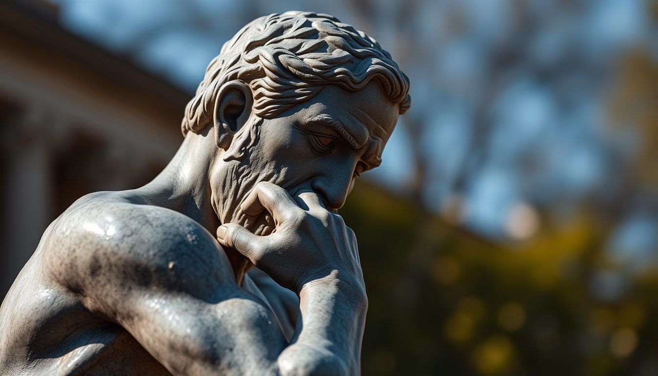 rodin thinker statue in editorial style