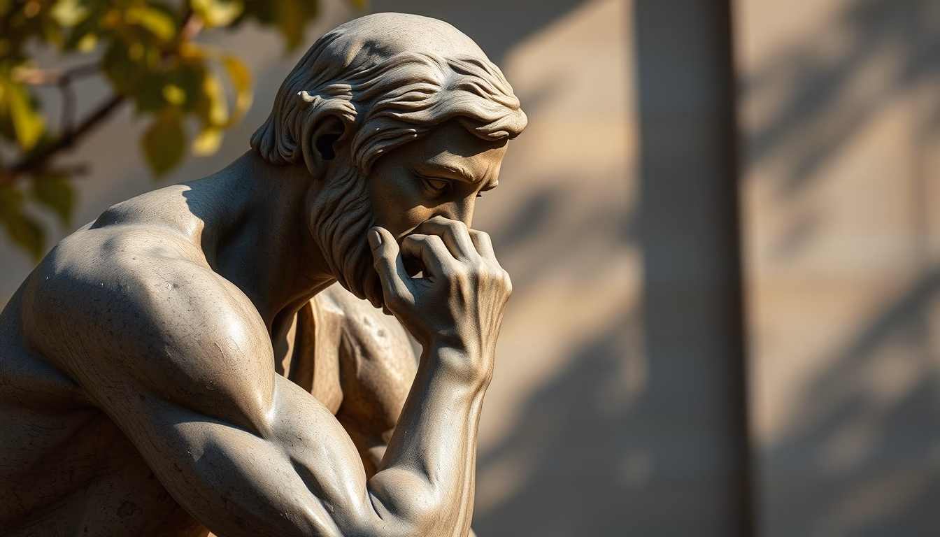 rodin thinker statue in editorial style