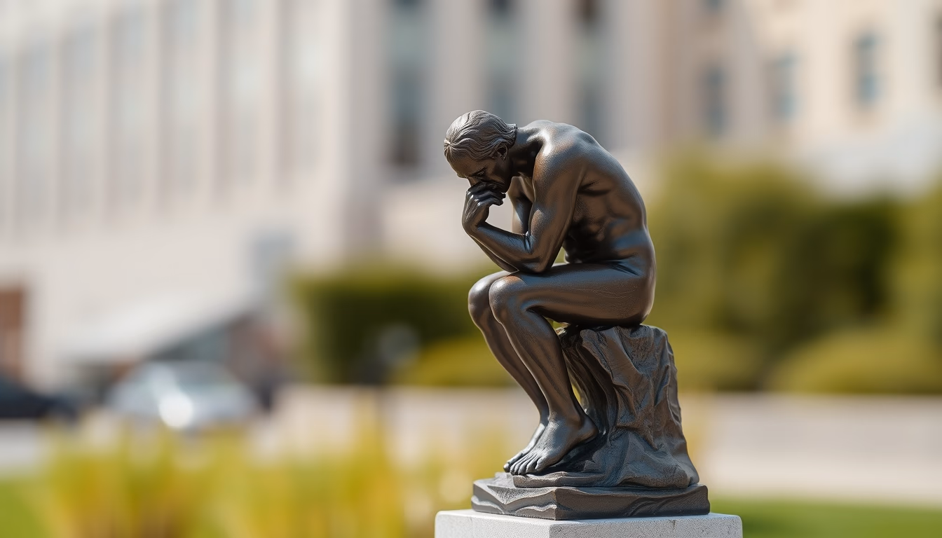 rodin thinker statue in editorial style
