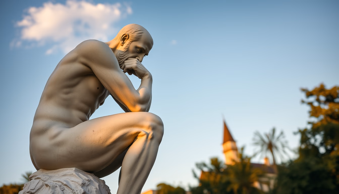 rodin thinker statue in editorial style