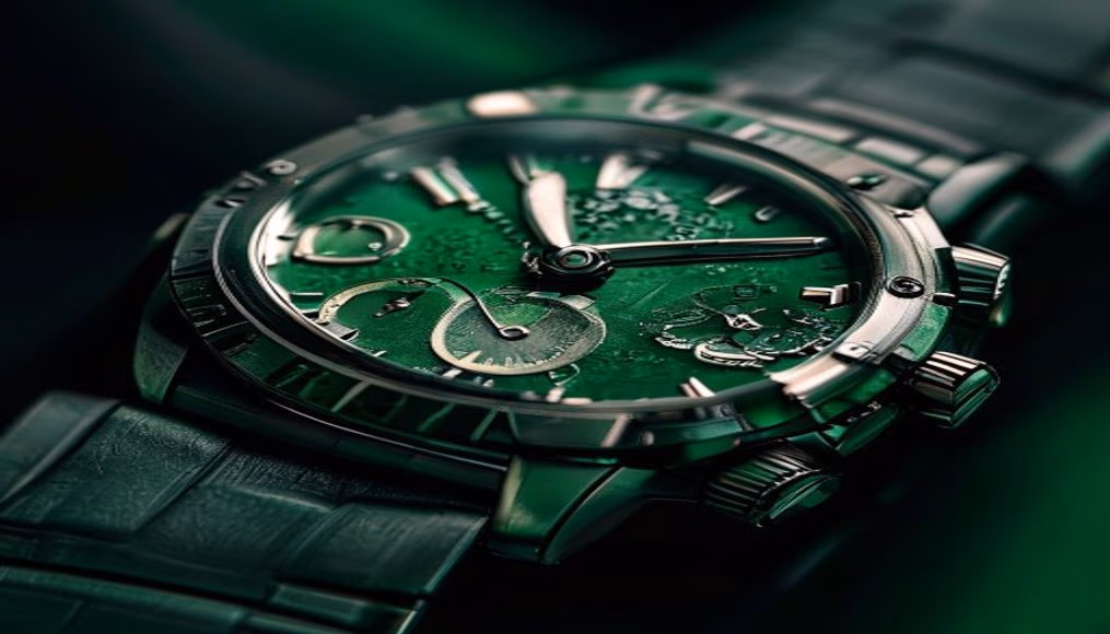 rolex submariner hulk green in luxury editorial photography