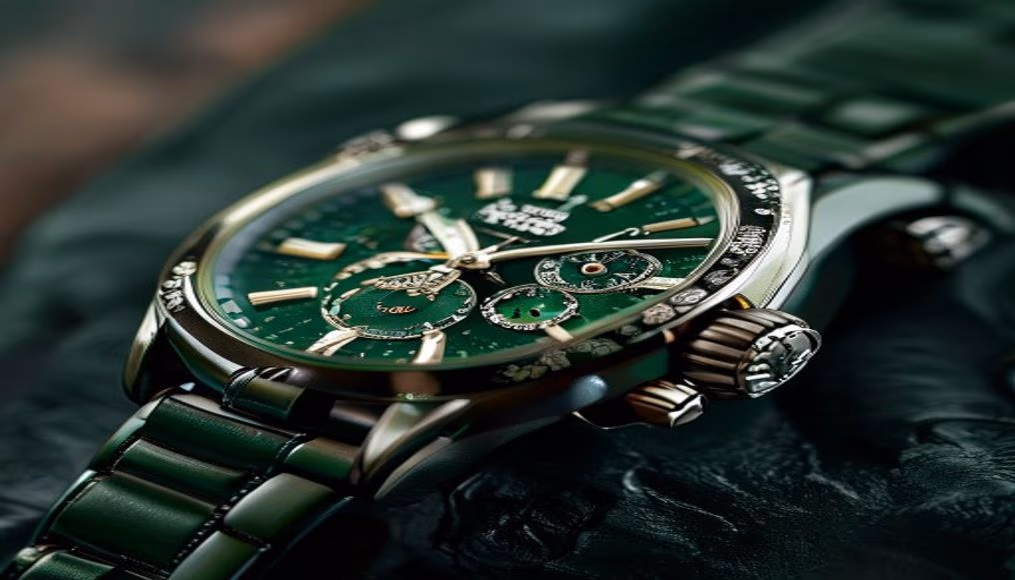 rolex submariner hulk green in luxury editorial photography