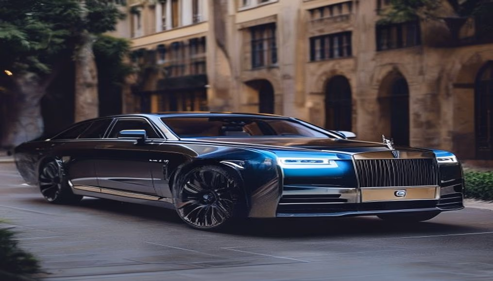 rolls royce spectre electric coupe in luxury editorial photography