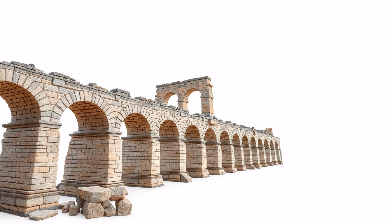 roman aqueduct ruins in editorial style