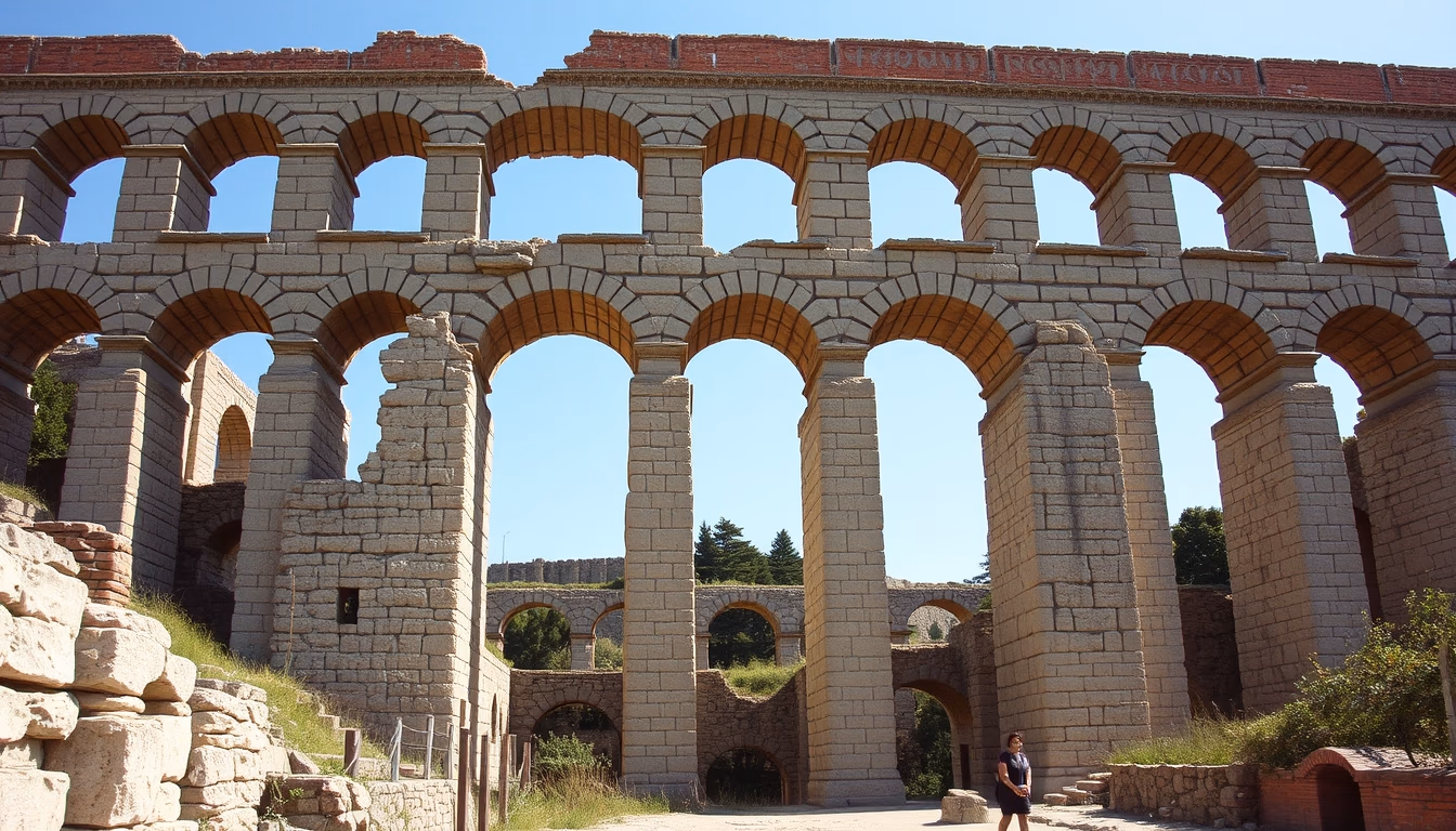 roman aqueduct ruins in editorial style
