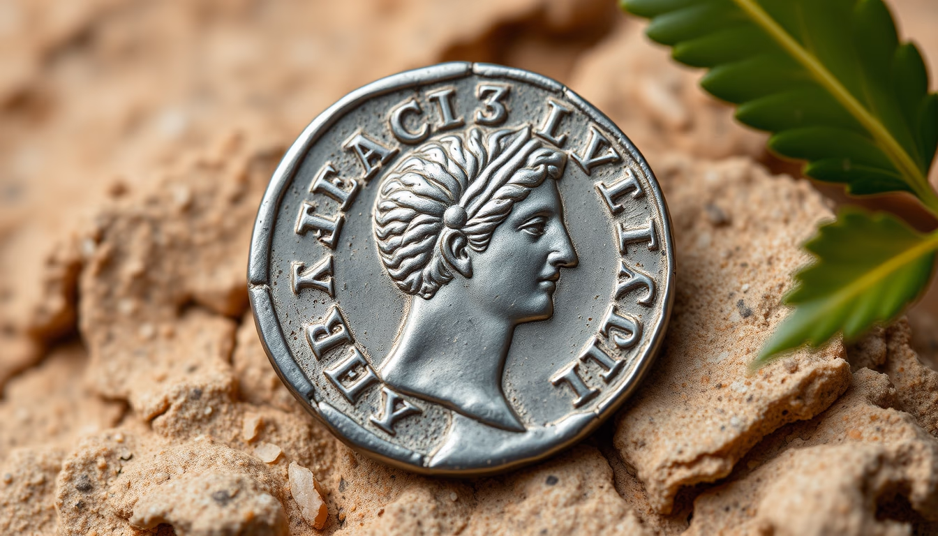 roman silver denarius coin in editorial style