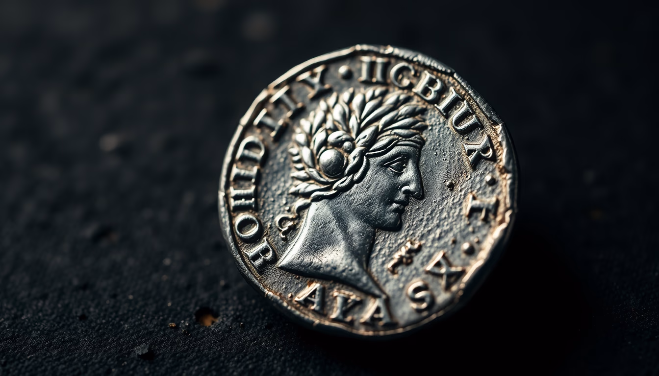 roman silver denarius coin in editorial style