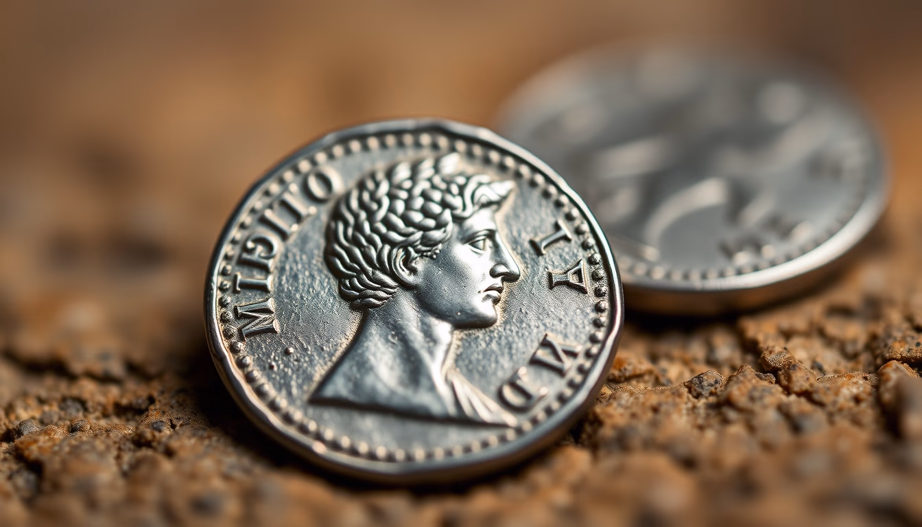roman silver denarius coin in editorial style