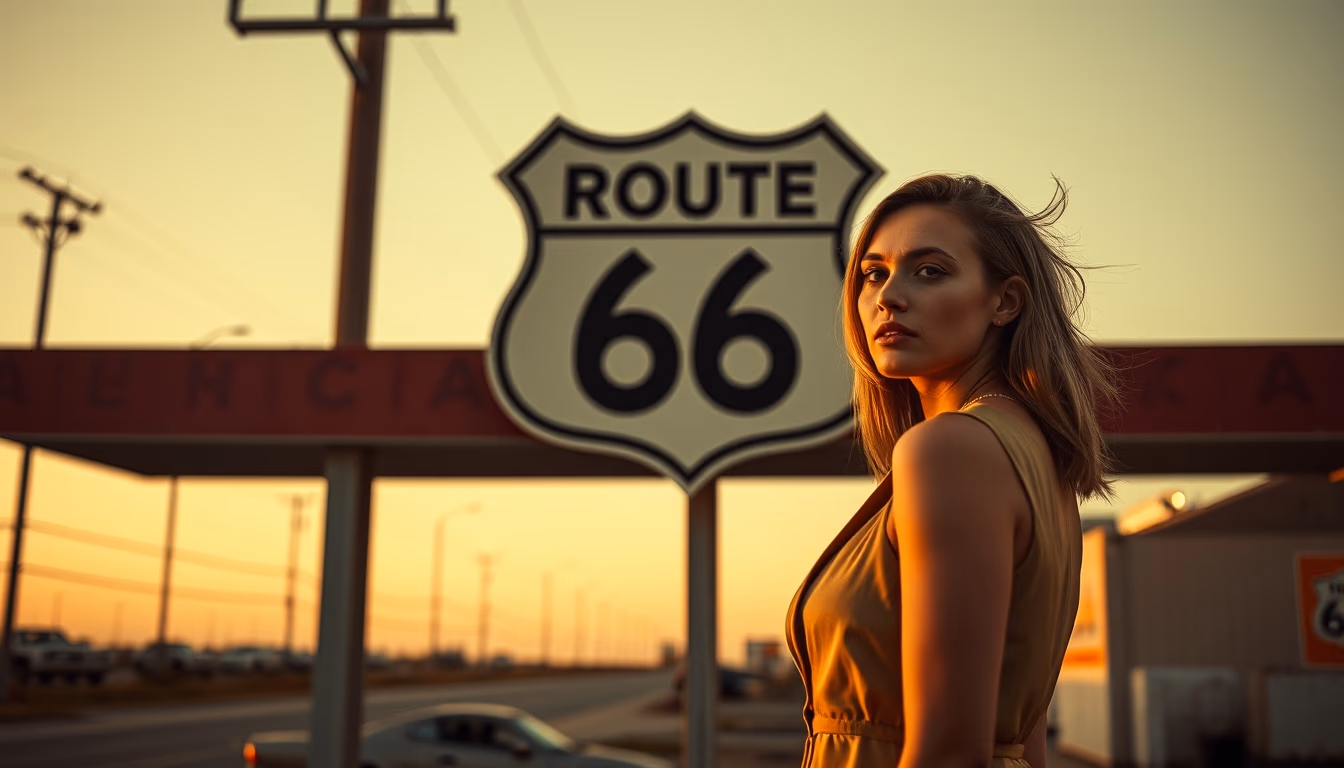 route 66 america sign in editorial style