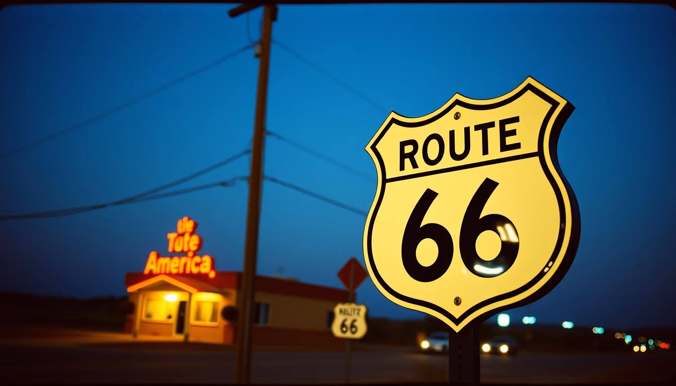 route 66 america sign in editorial style