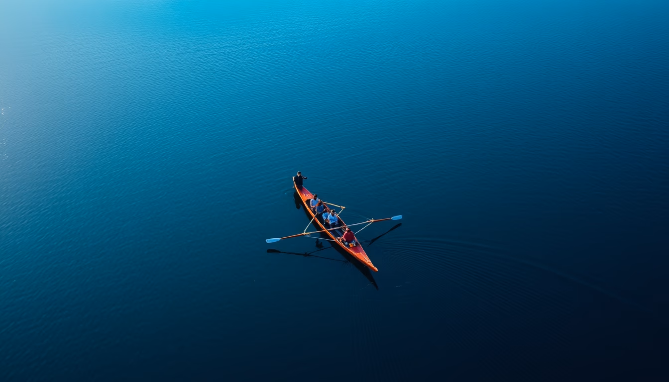 rowing boat lake morning in editorial style