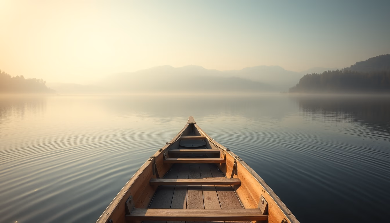 rowing boat lake morning in editorial style
