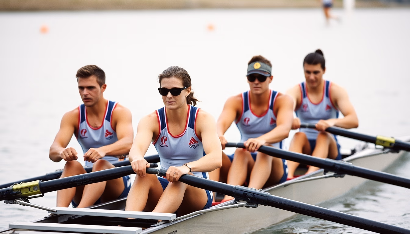 rowing crew olympic in editorial style
