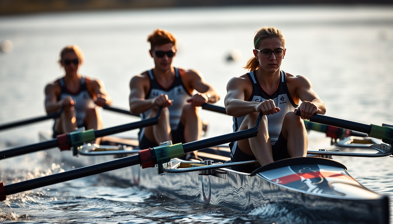 rowing crew olympic in editorial style