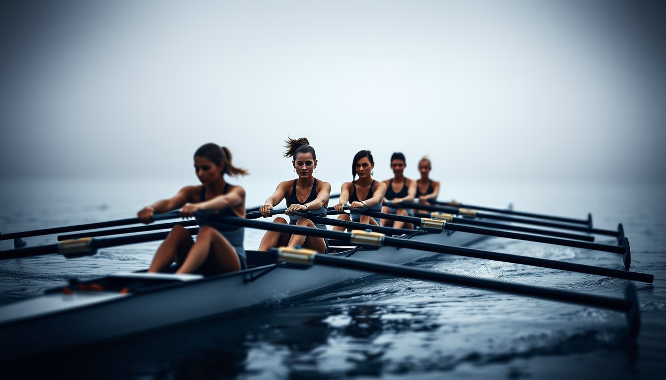 rowing crew olympic in editorial style