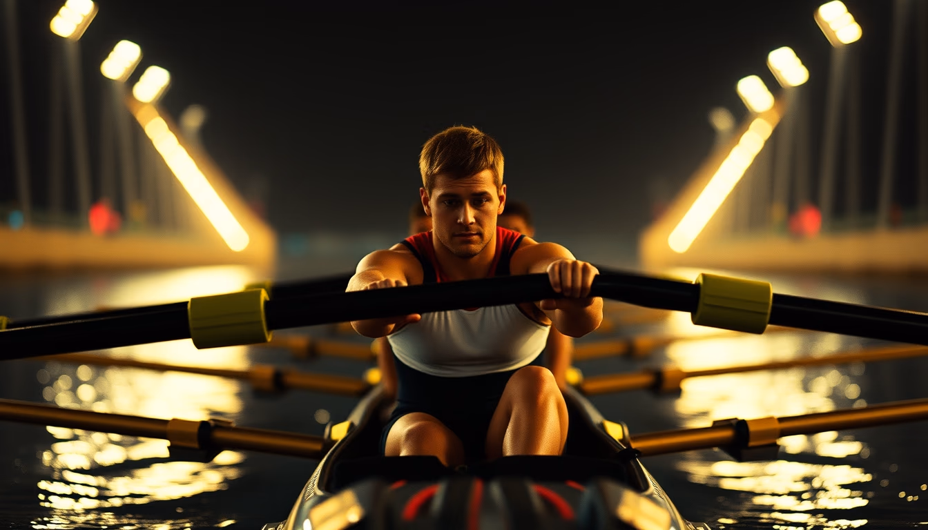 rowing crew olympic in editorial style