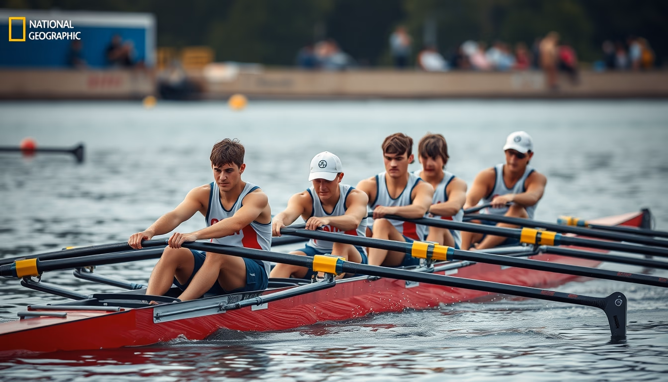 rowing crew olympic in editorial style