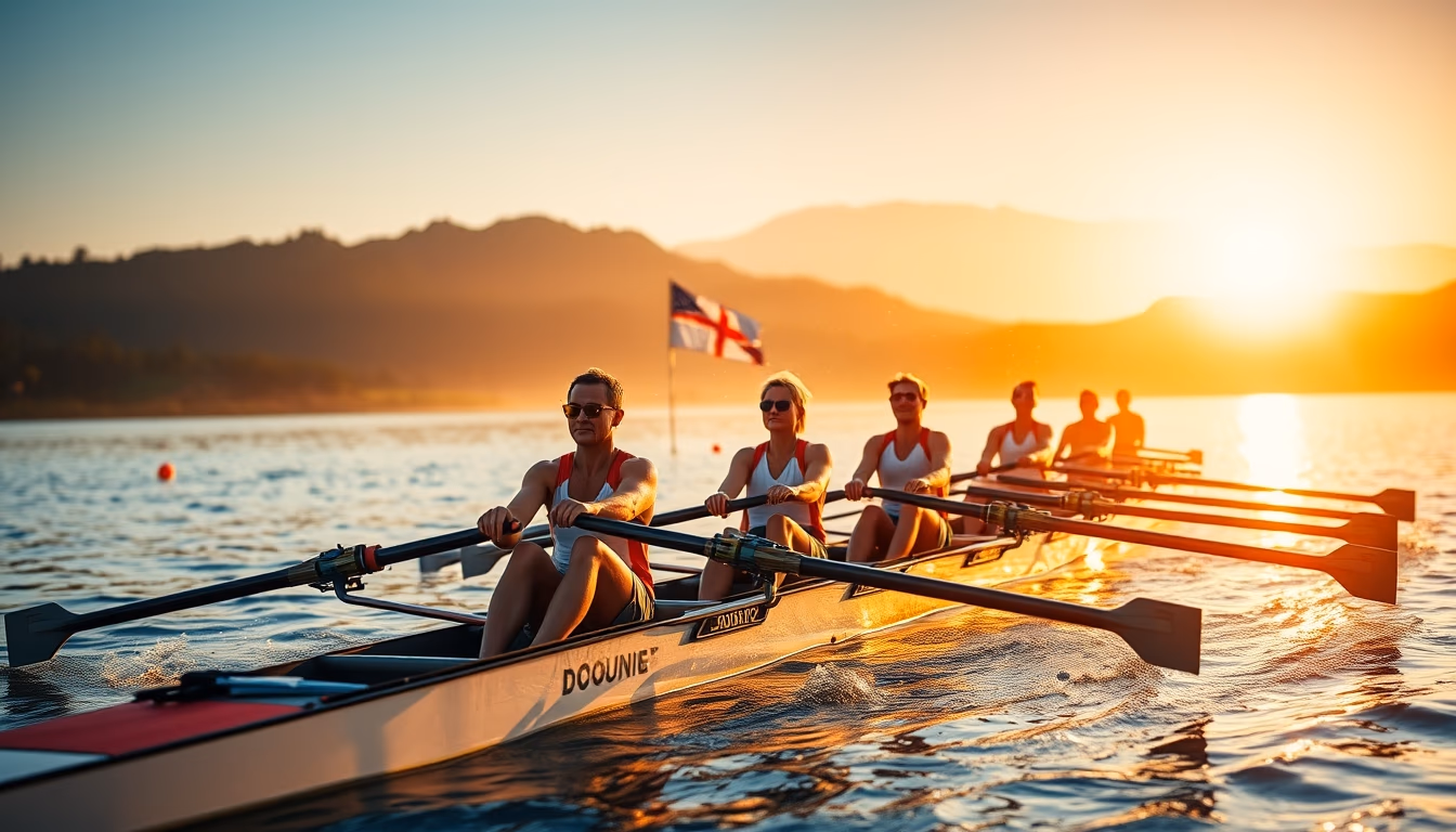 rowing crew olympic in editorial style
