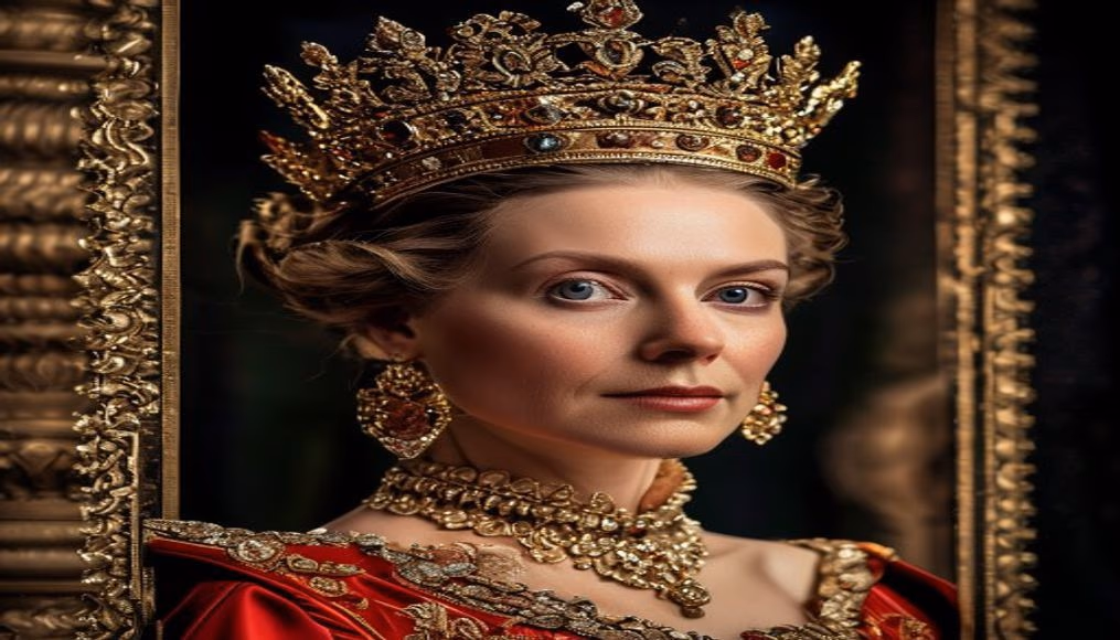 royal stamp queen in editorial style