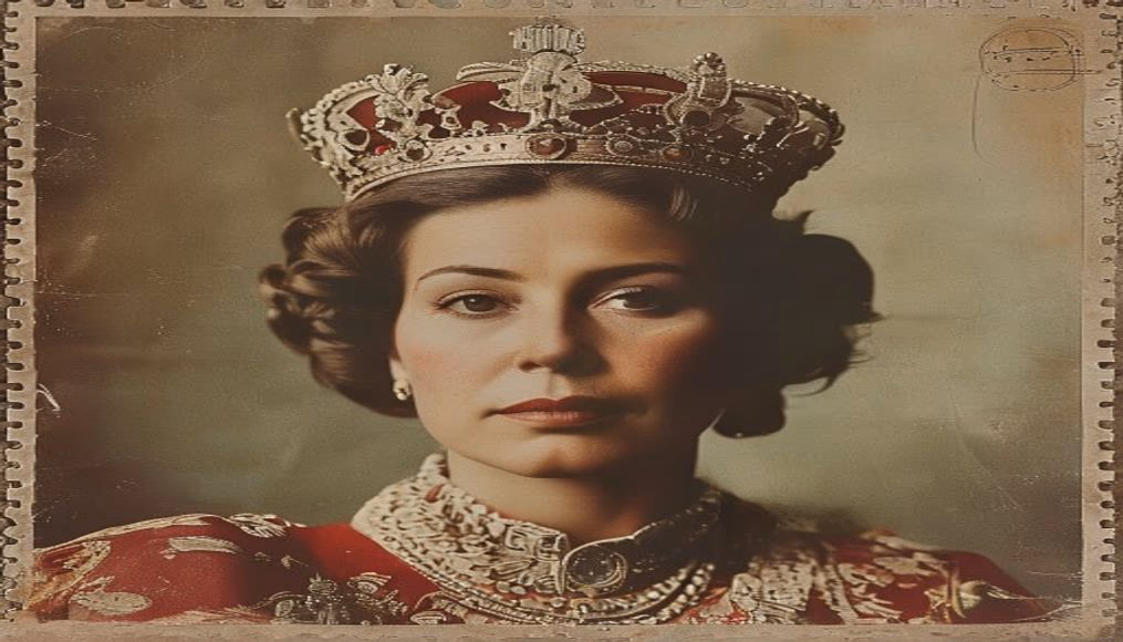 Royal stamp queen em estilo editorial