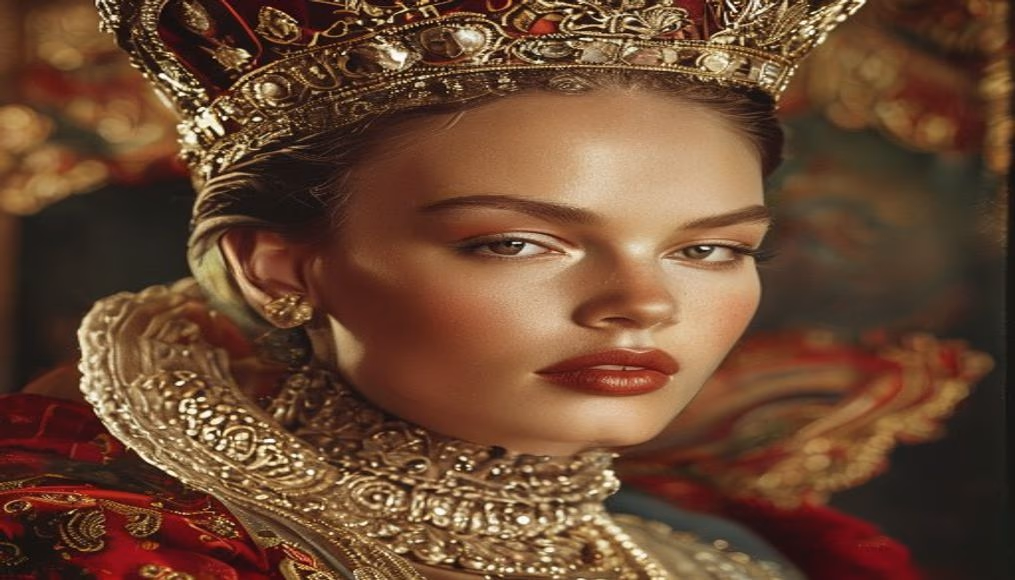 royal stamp queen in editorial style