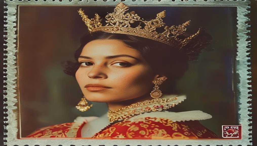 Royal stamp queen em estilo editorial