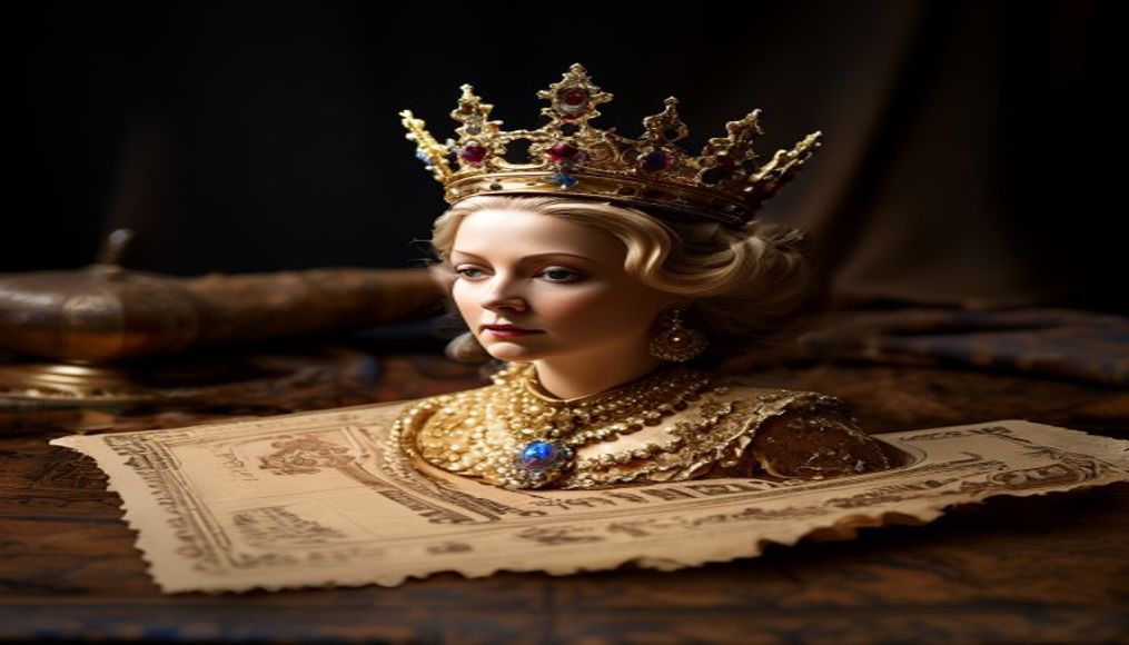 royal stamp queen in editorial style