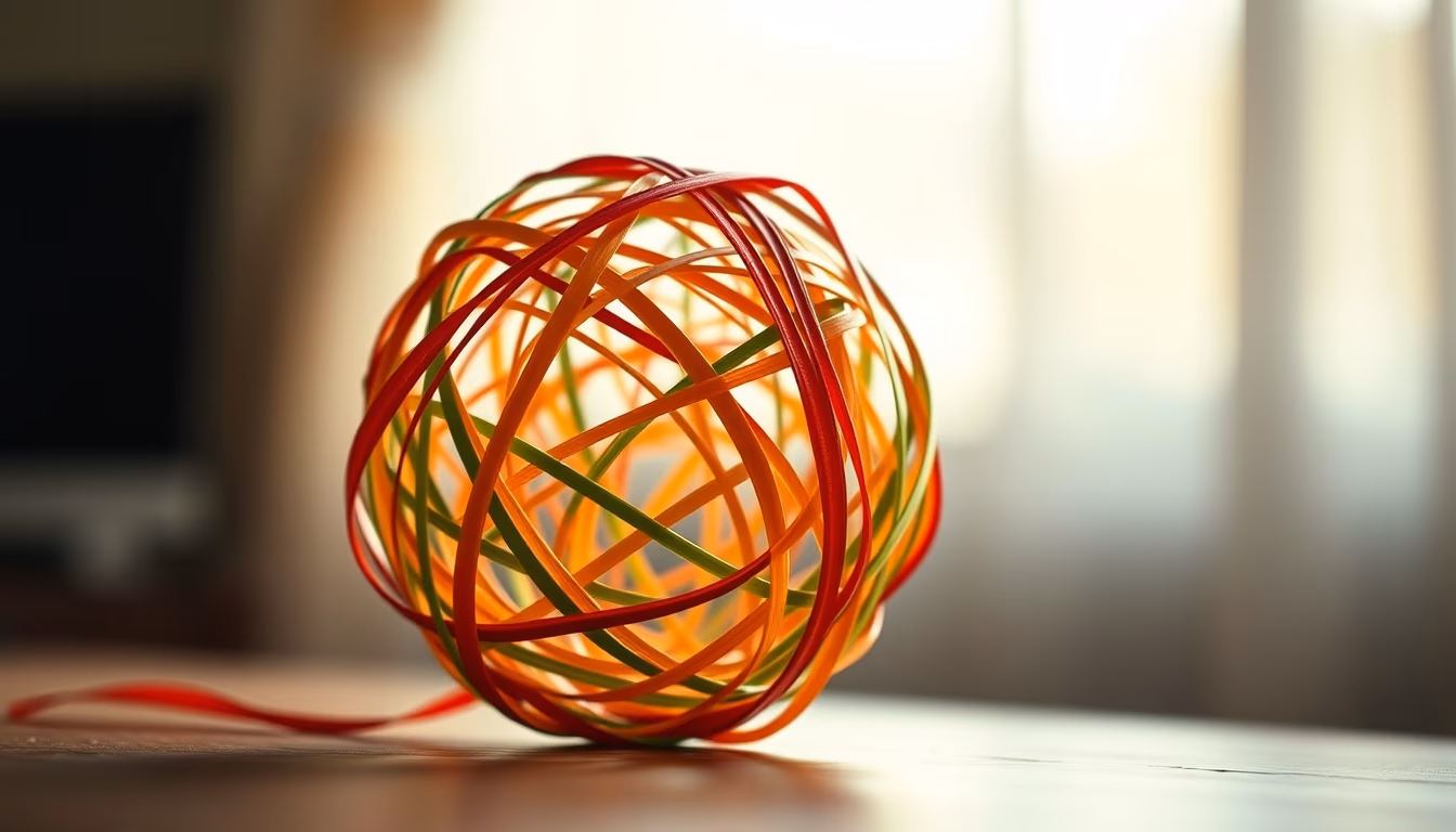 rubber band ball in editorial style