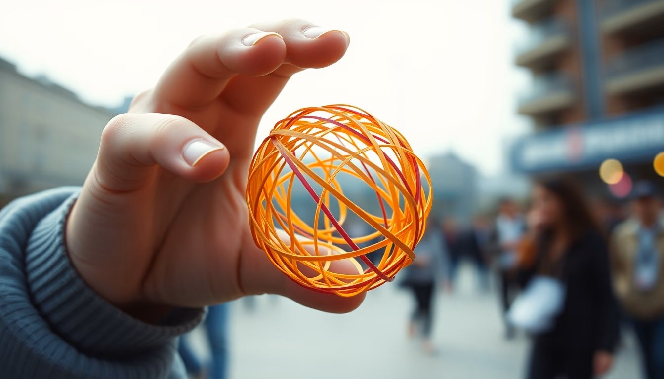 rubber band ball in editorial style