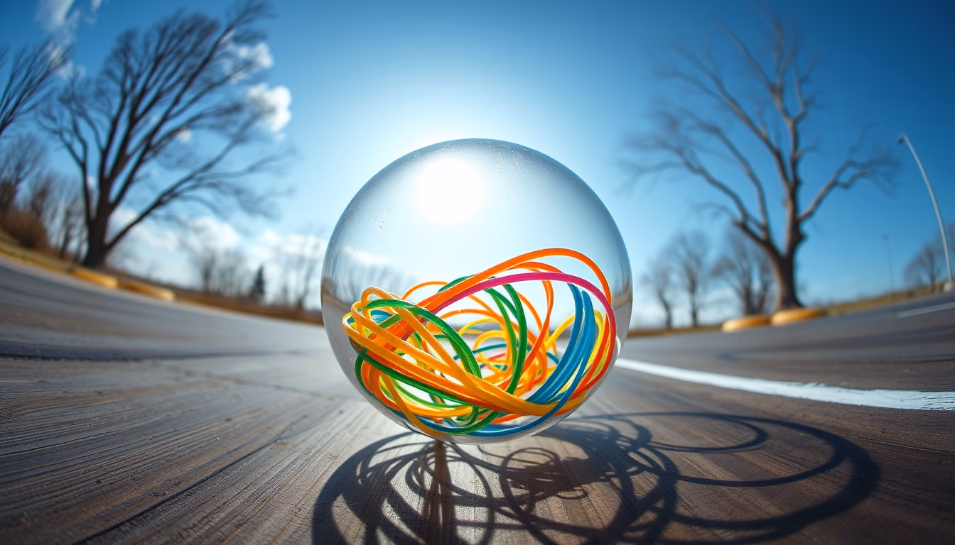 rubber band ball in editorial style