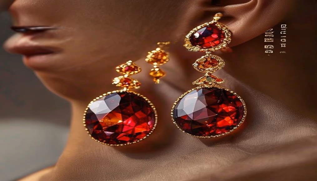 ruby cluster earrings burmese in luxury editorial photography