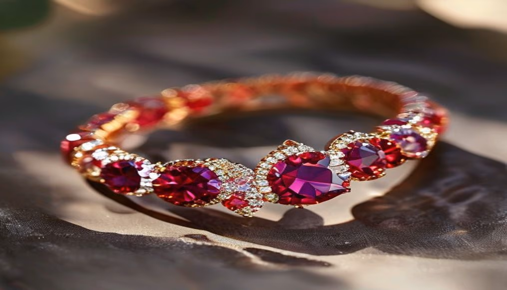 ruby diamond bracelet bombe in luxury editorial photography