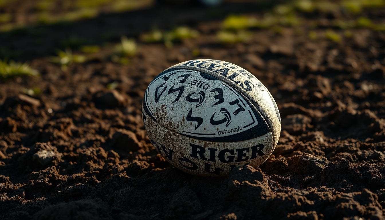 rugby ball muddy field in editorial style