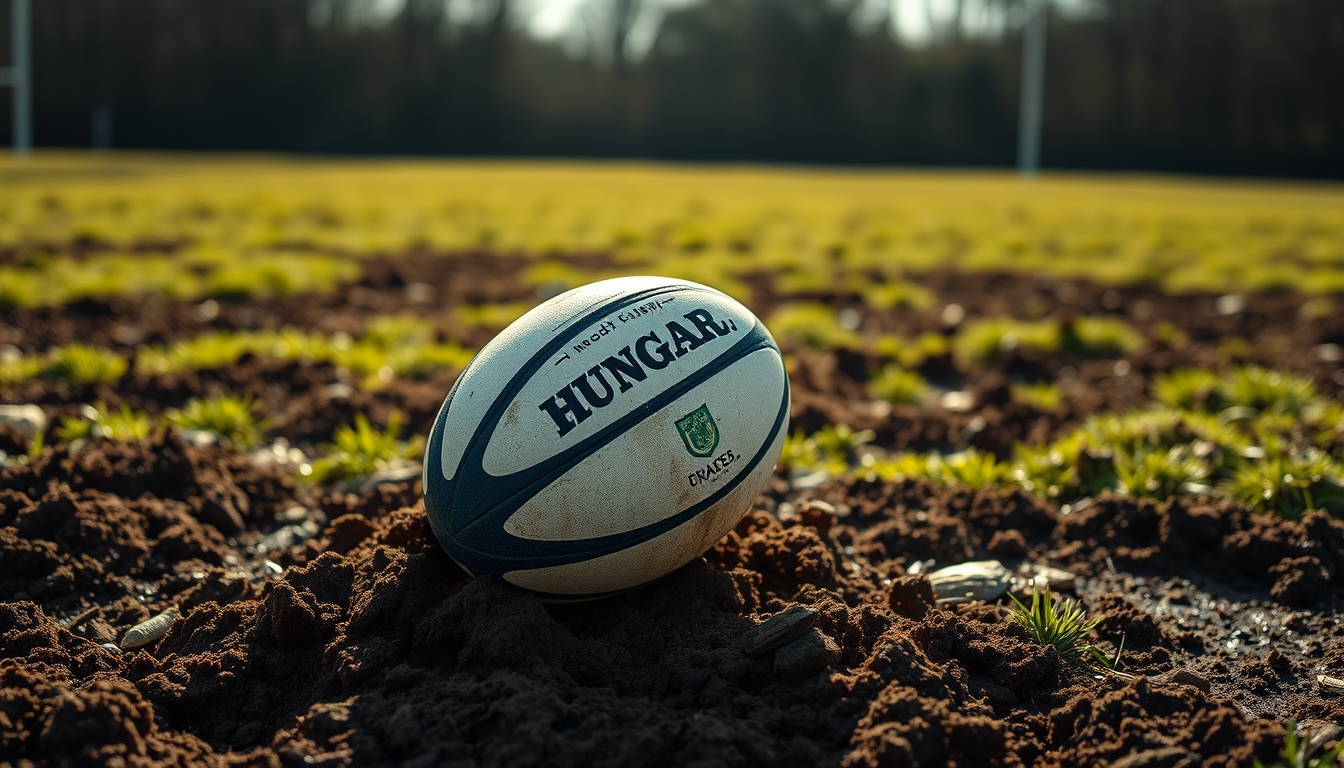 rugby ball muddy field in editorial style