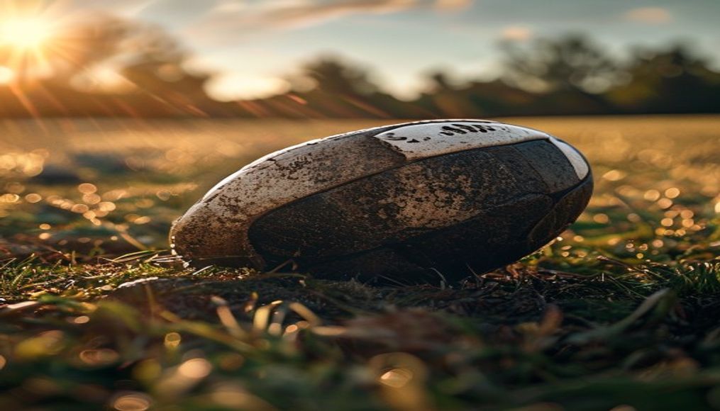 Rugby ball muddy field em estilo editorial